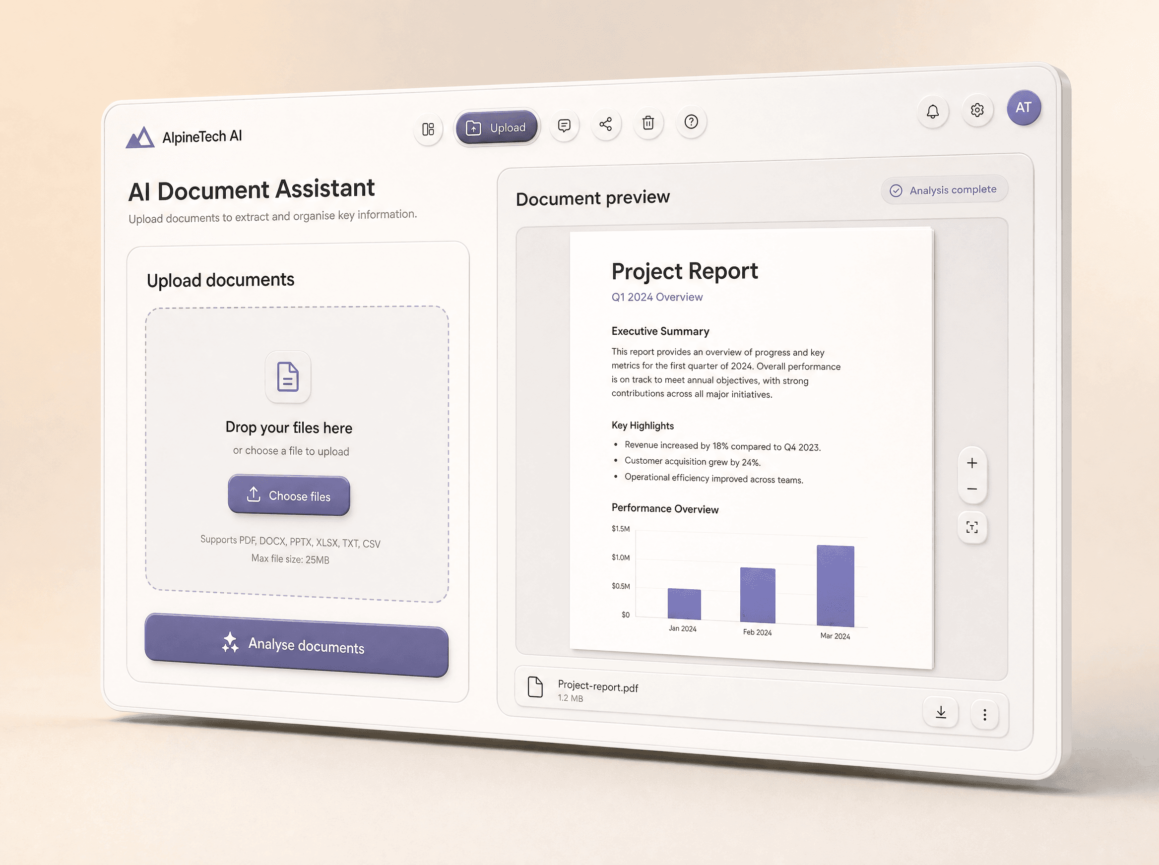 Documents with key fields extracted and summarised