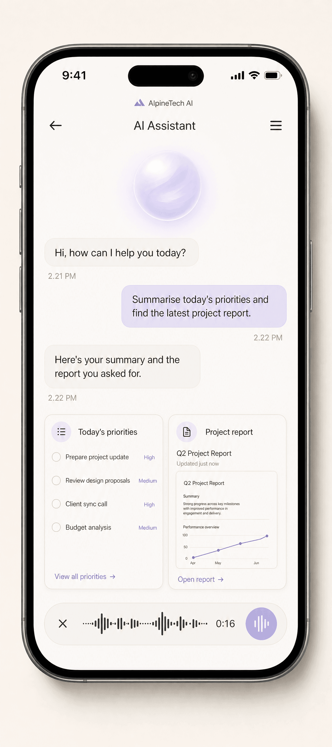 A business assistant answering a question in a chat interface